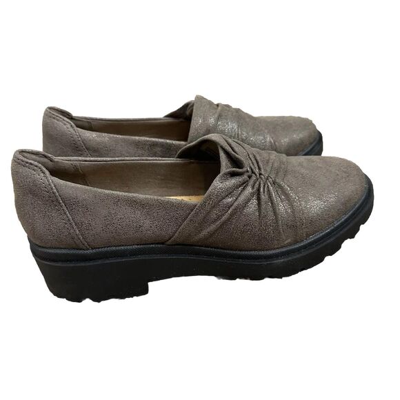 Clarks Collection Calla Style Ruched Slip-On Loafers in Bronze Womens 8 EUC - Picture 1 of 9